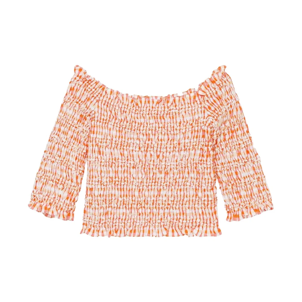 Kenzo Retro Orange Rutig Rynkad Topp Pink, Dam