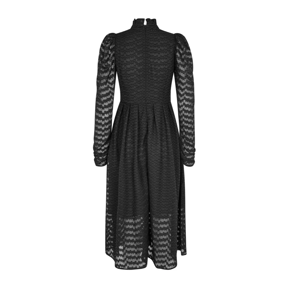 Cras Gestreepte Zwarte Jurk met Lange Mouwen Black Dames