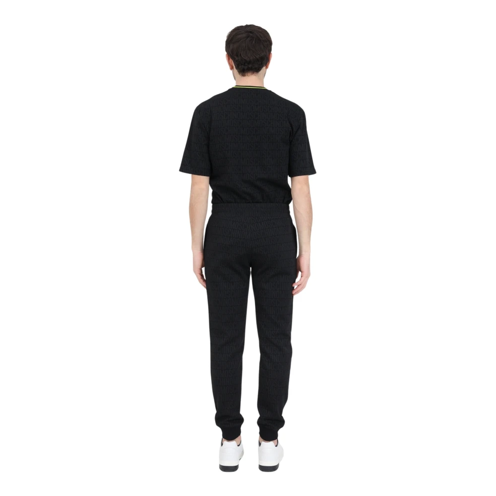 Moschino Zwarte broek met logo borduursel Black Heren