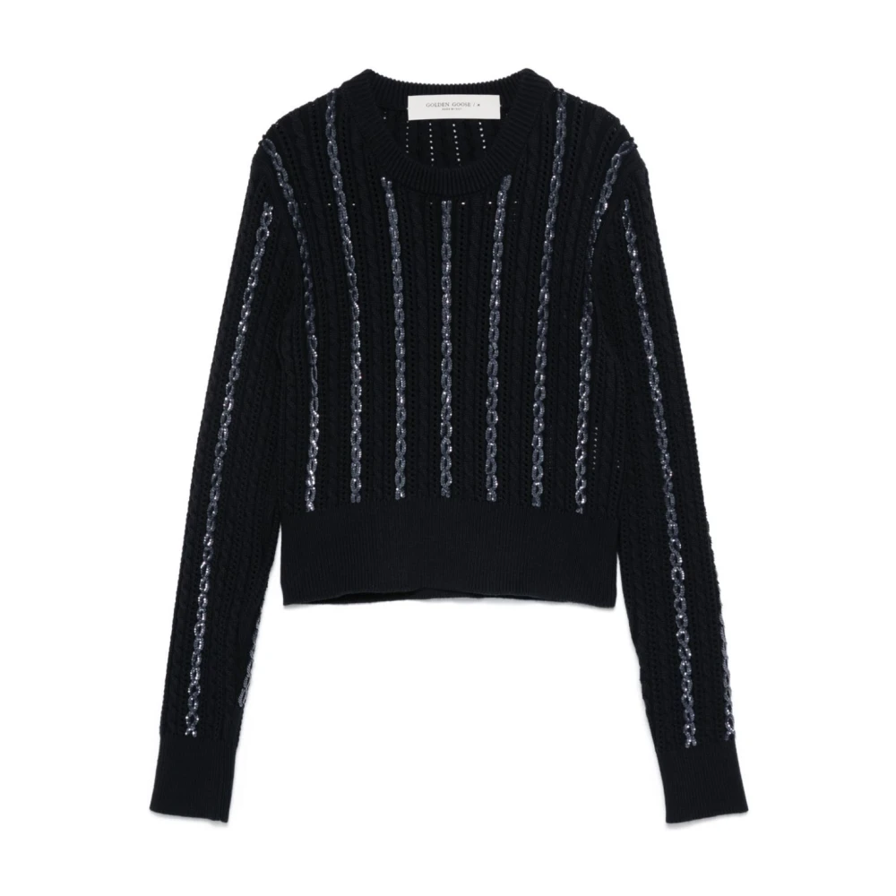 Golden Goose Donkerblauwe Cropped Gebreide Trui Blue Dames