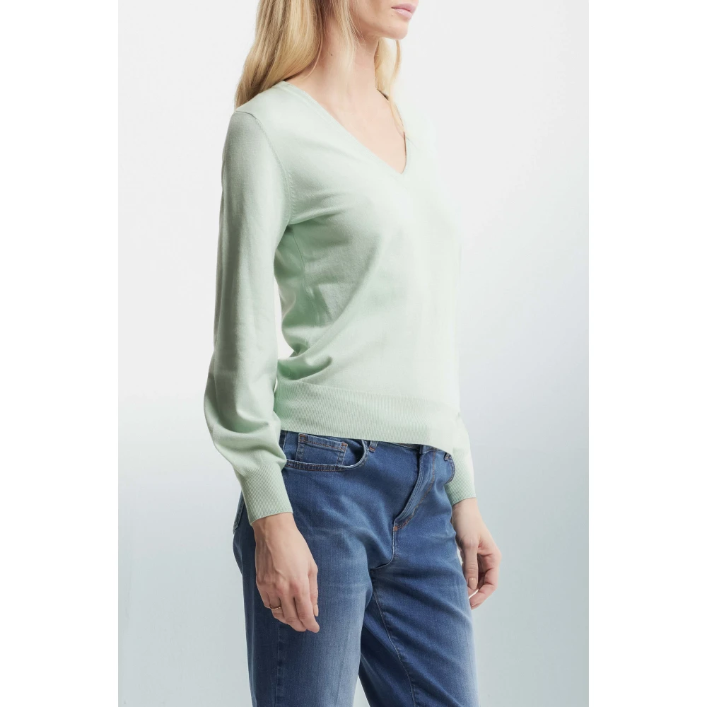 Kocca Zachte Gebreide V-hals Trui met Bisschopsmouwen Green Dames