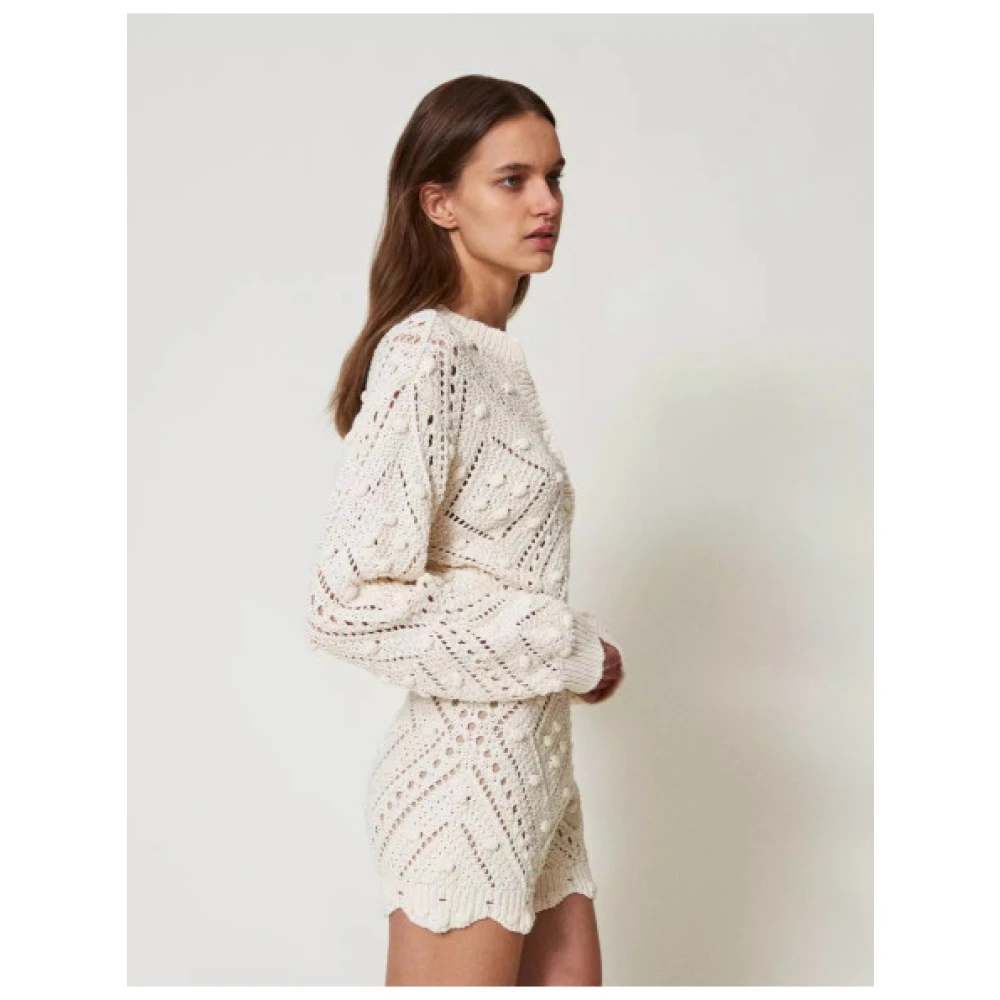 Twinset Gestreept Gebreide Korte Broek Beige Dames