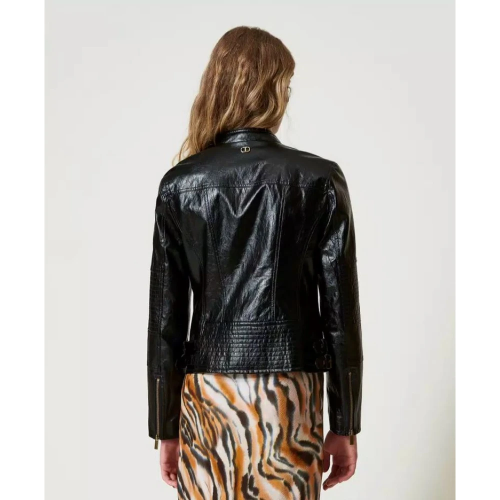 Twinset Imitatieleren bikerjack Black Dames