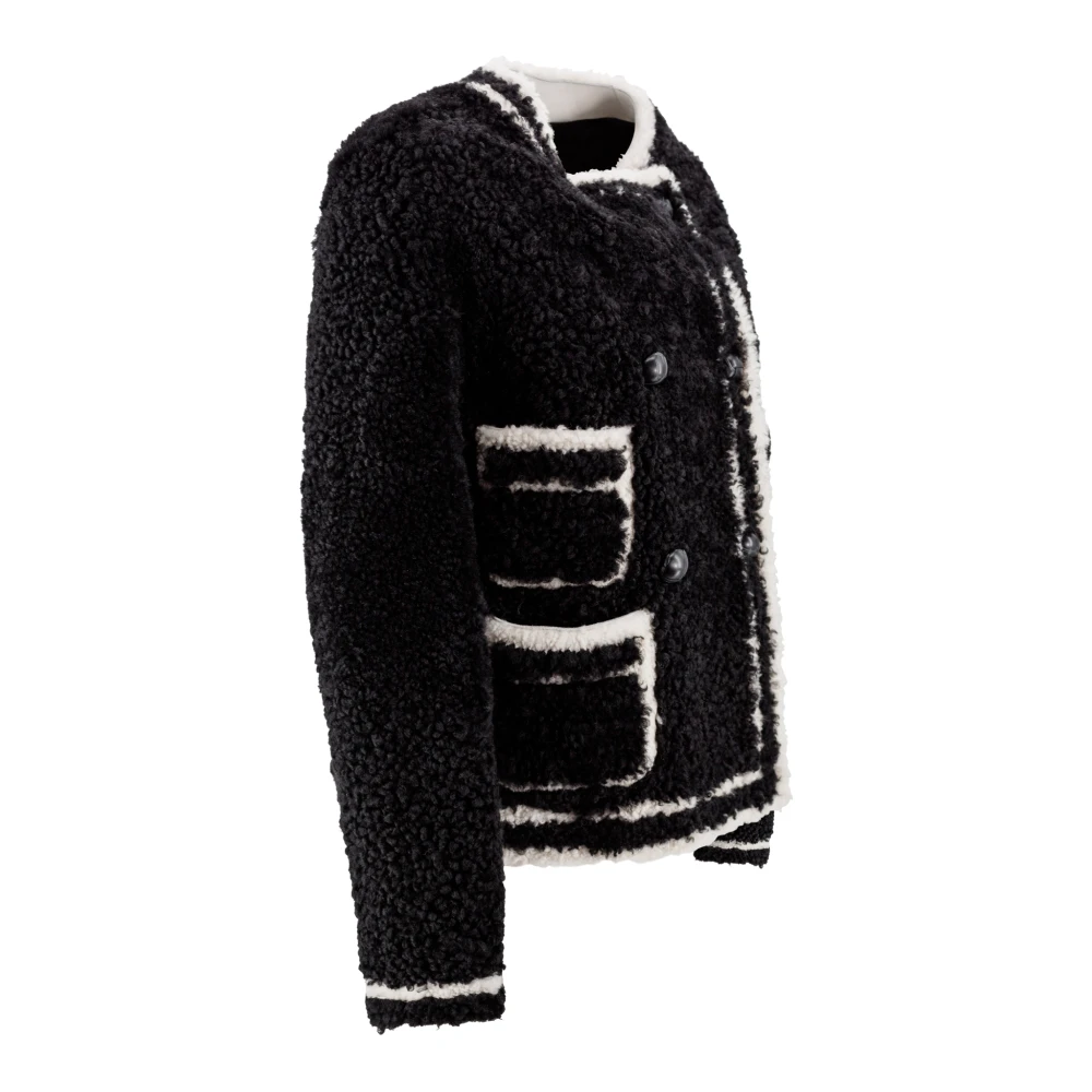 Blancha Shearling Zwarte Jas met Contrasterende Trim Black Dames