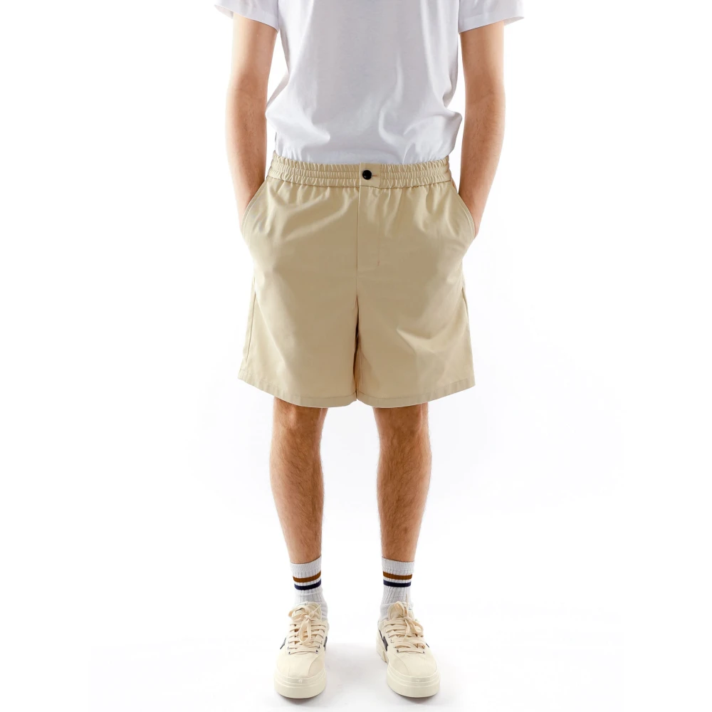 Ami Paris Casual Shorts met Elastische Taille en Zakken Beige Heren