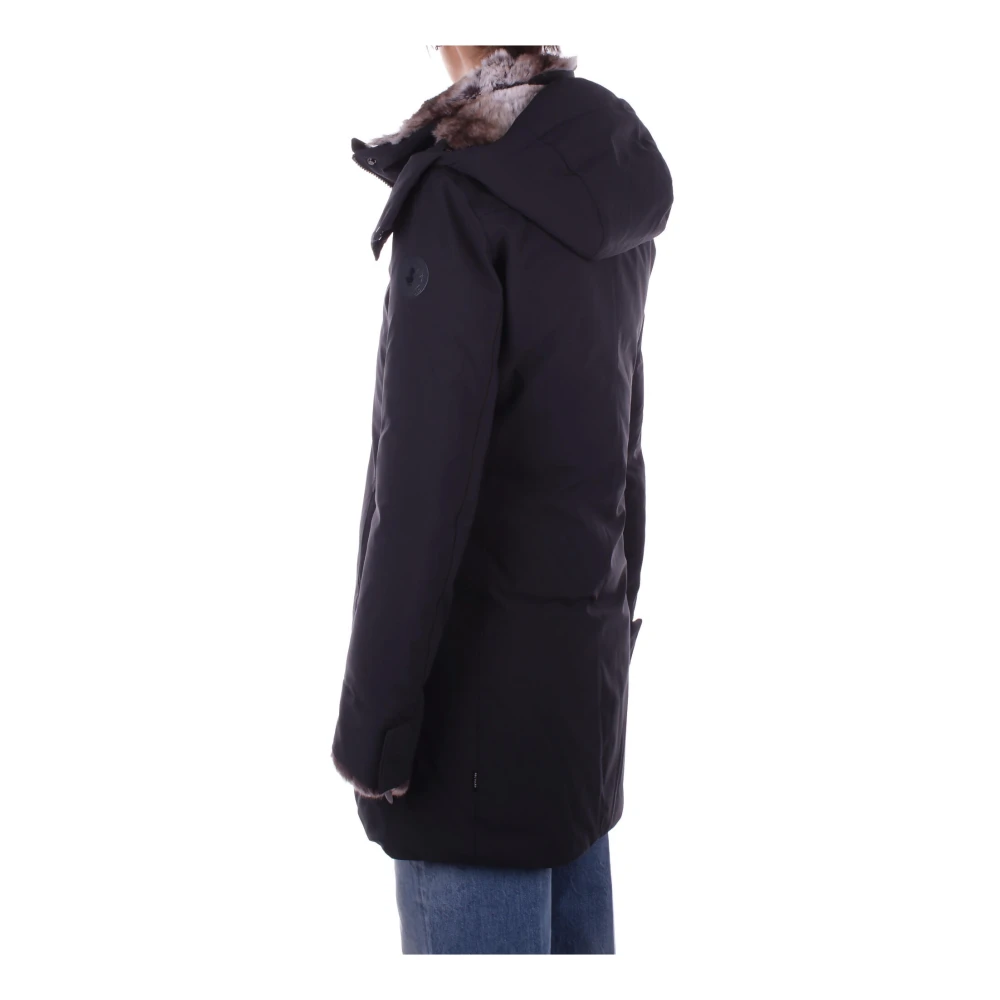 Save The Duck Zwarte jas met capuchon rits knoop zakken Black Dames