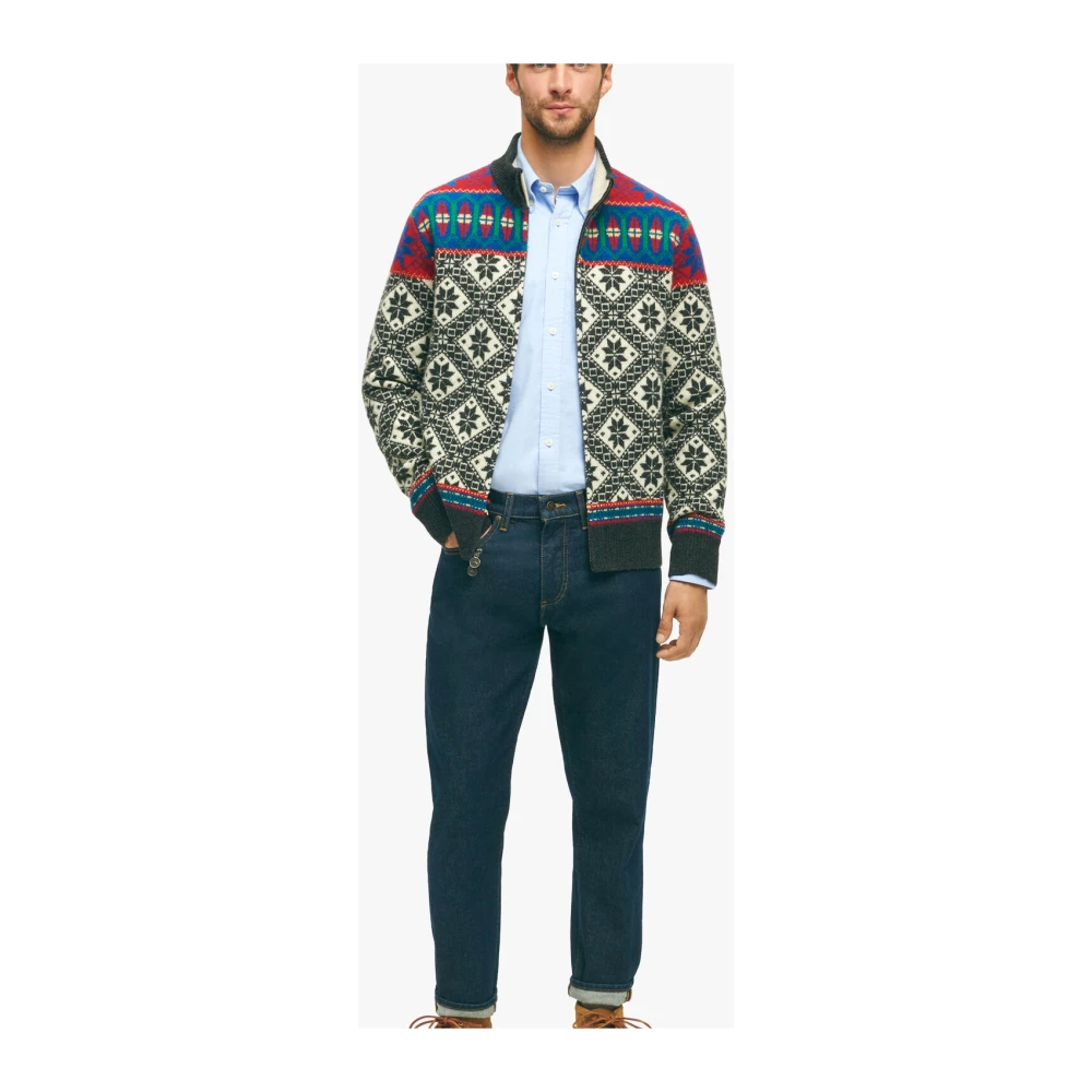 Brooks Brothers Multi-Colored Lammywollen Cardigan Beige Heren