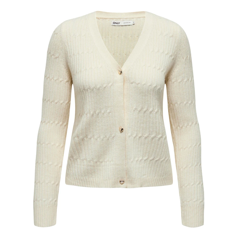 Only Cable V-Neck Cardigan White Dames