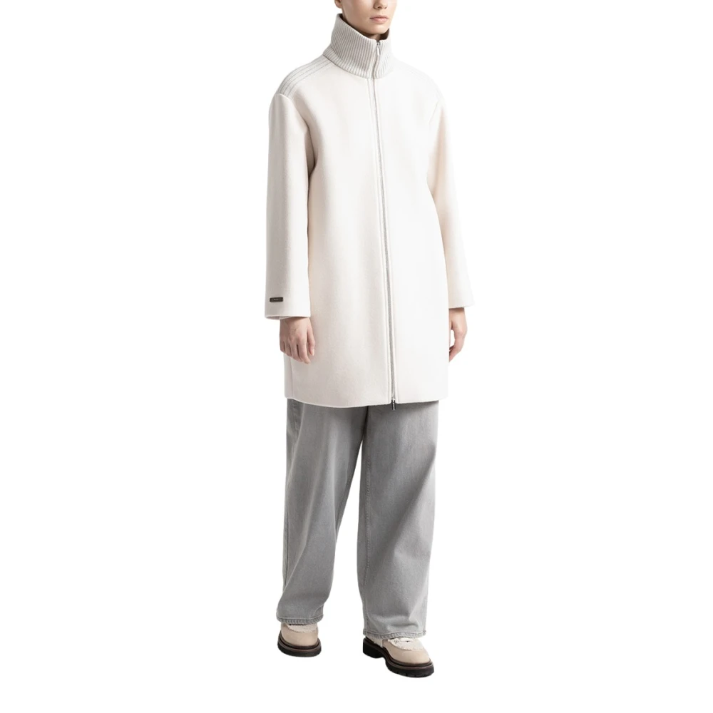 PESERICO Wollen en kasjmier hoge kraag jas Beige Dames