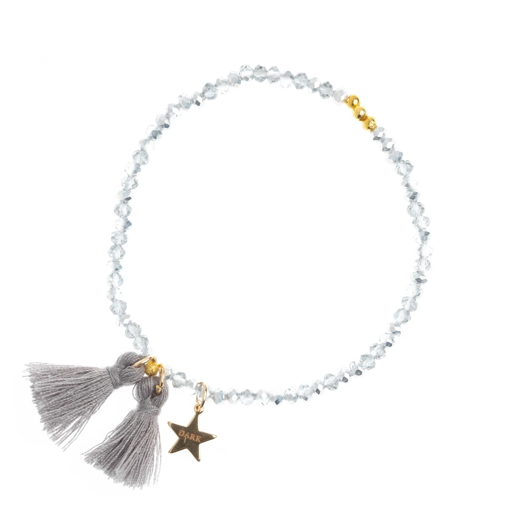 Crystal Bead Bracelet 4 MM W/Tassel Sparkled Light Grey