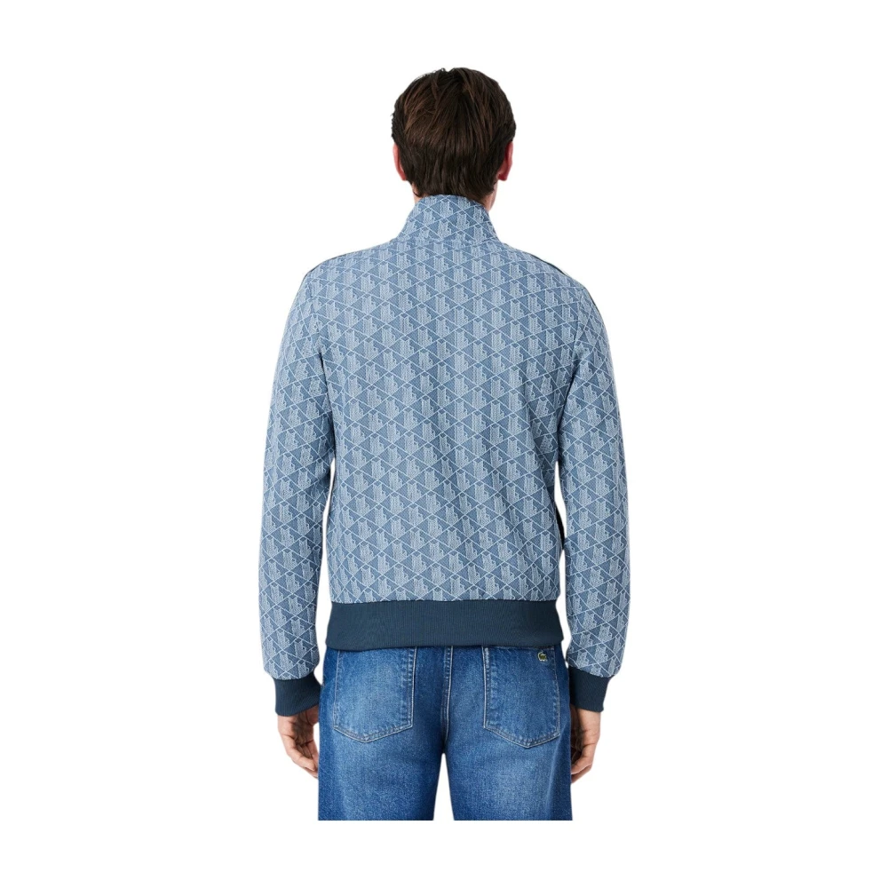Lacoste Blauwe Jacquard Track Jacket Paris Stijl Blue Heren