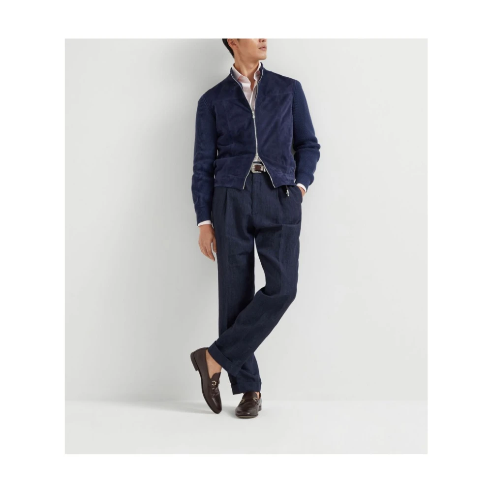 BRUNELLO CUCINELLI Middernachtblauwe Rits Bomberjack Blue Heren