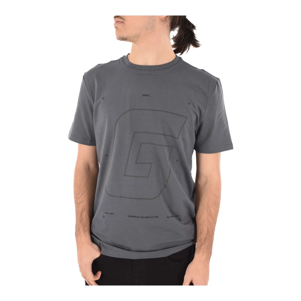 Guess Katoen Logo Print T-shirt Gray Heren