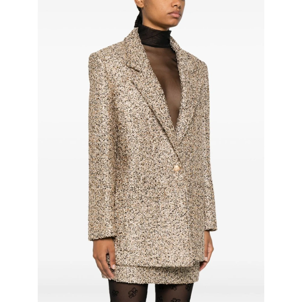 Alessandra Rich Zwart Goud Tweed Jas Yellow Dames