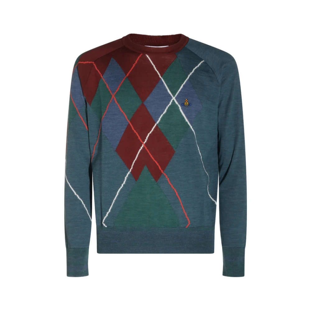 Vivienne Westwood , Round-Neck Knitwear, Male, Blue, Xl, Argyle Jumper