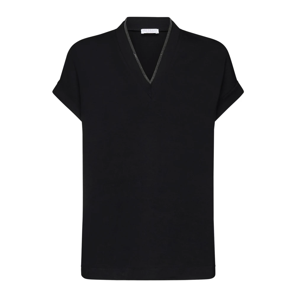Brunello Cucinelli Black Stretch Cotton T-Shirt - Female - T-Shirts - S - Tops