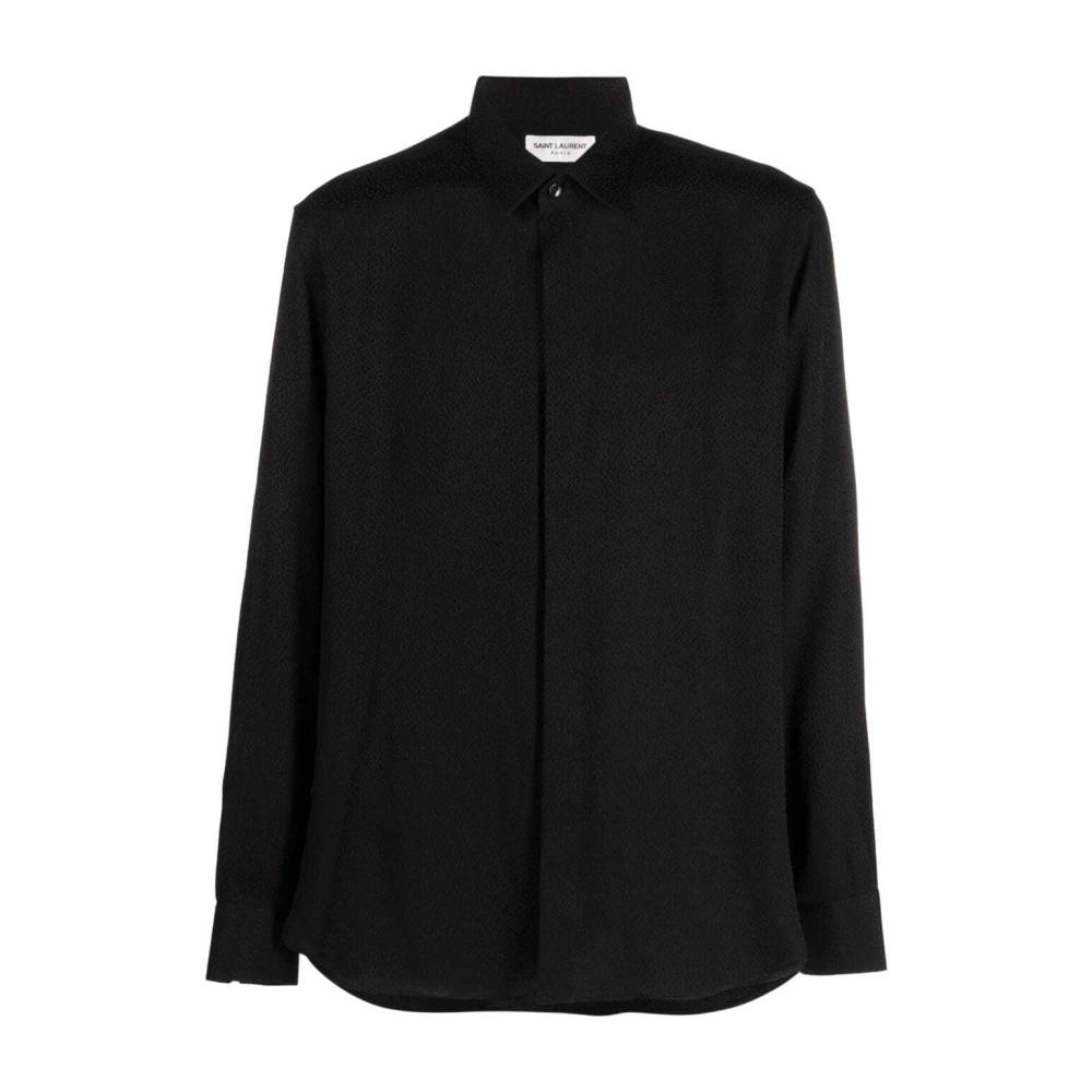 Saint Laurent Zijden crêpe overhemd met klassieke kraag Black Heren