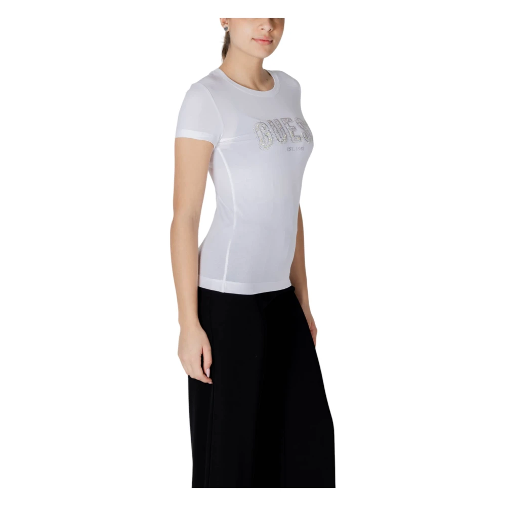 Guess Wit Katoenmix Ronde Hals T-Shirt White Dames