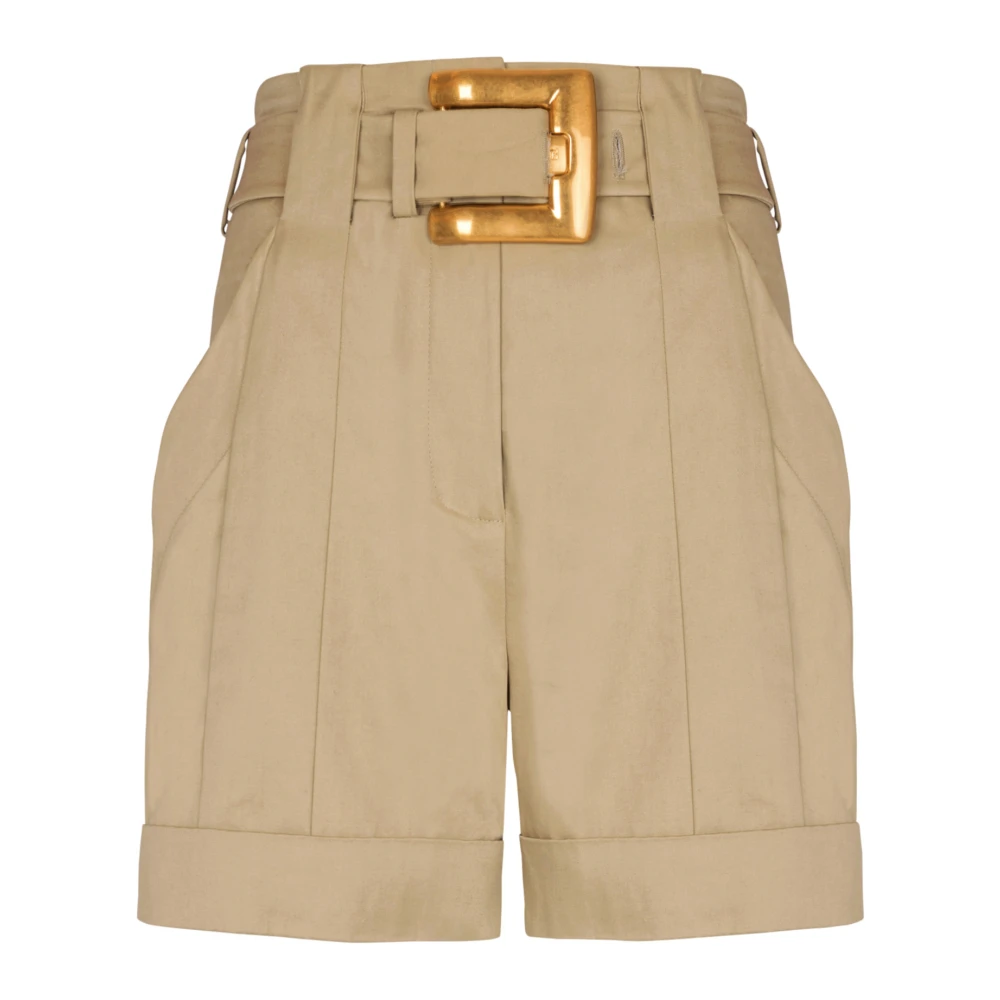 Balmain Women's Beige Cotton Gabardine Shorts With Belt - Casual Shorts - 2XS - Shorts