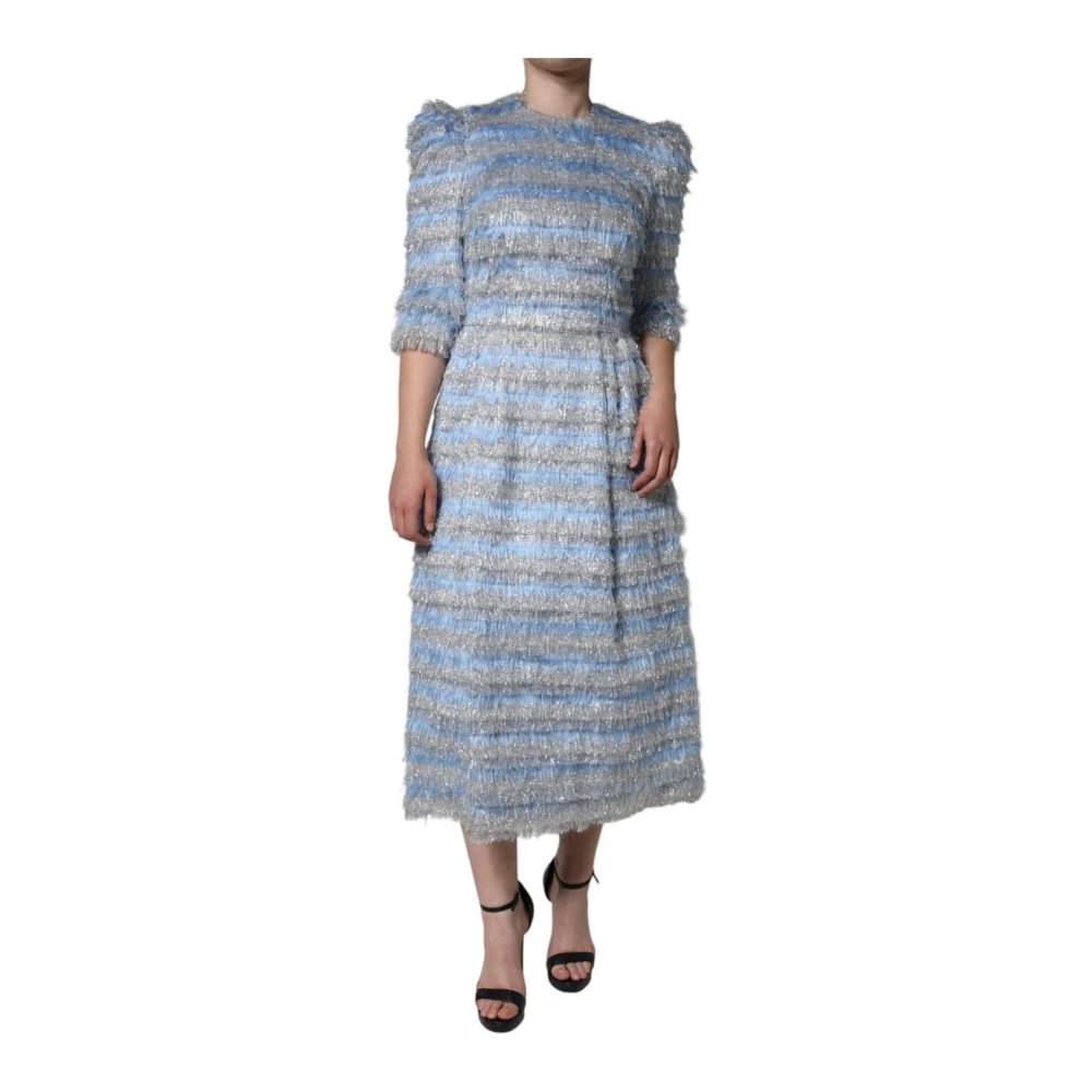 Dolce & Gabbana Women's Blue Luxury Metallic Fringed A-Line Dress