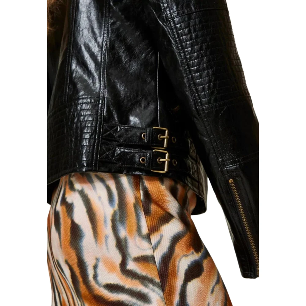 Twinset Zwarte Leren Bikerjas Black Dames
