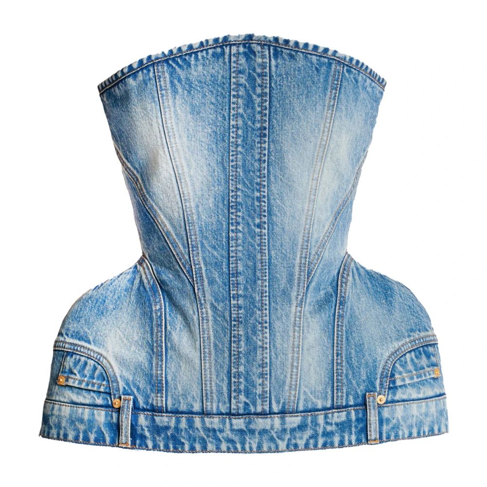 Balmain Gestructureerde denim bustier Blue Dames