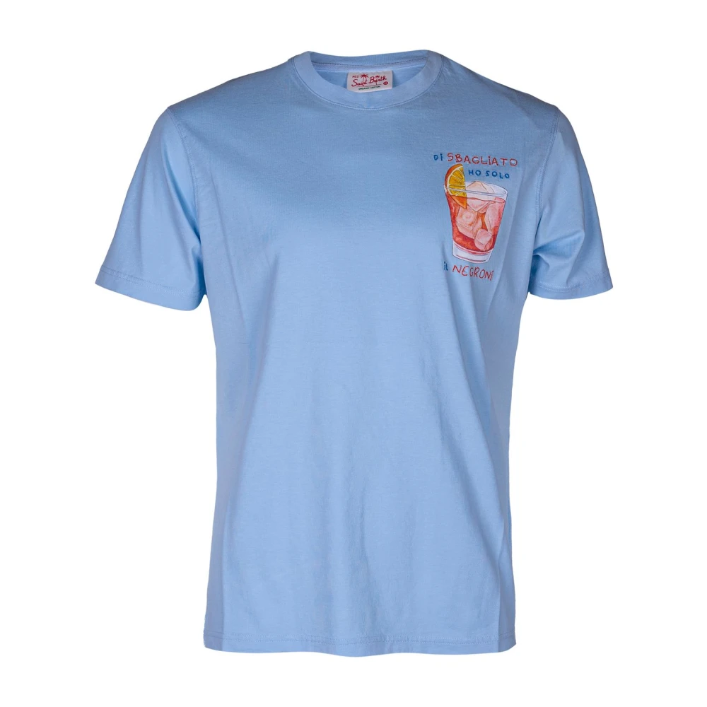 MC2 Saint Barth Heren Crewneck Katoenen T-shirt met Cartoon Print Blue Heren