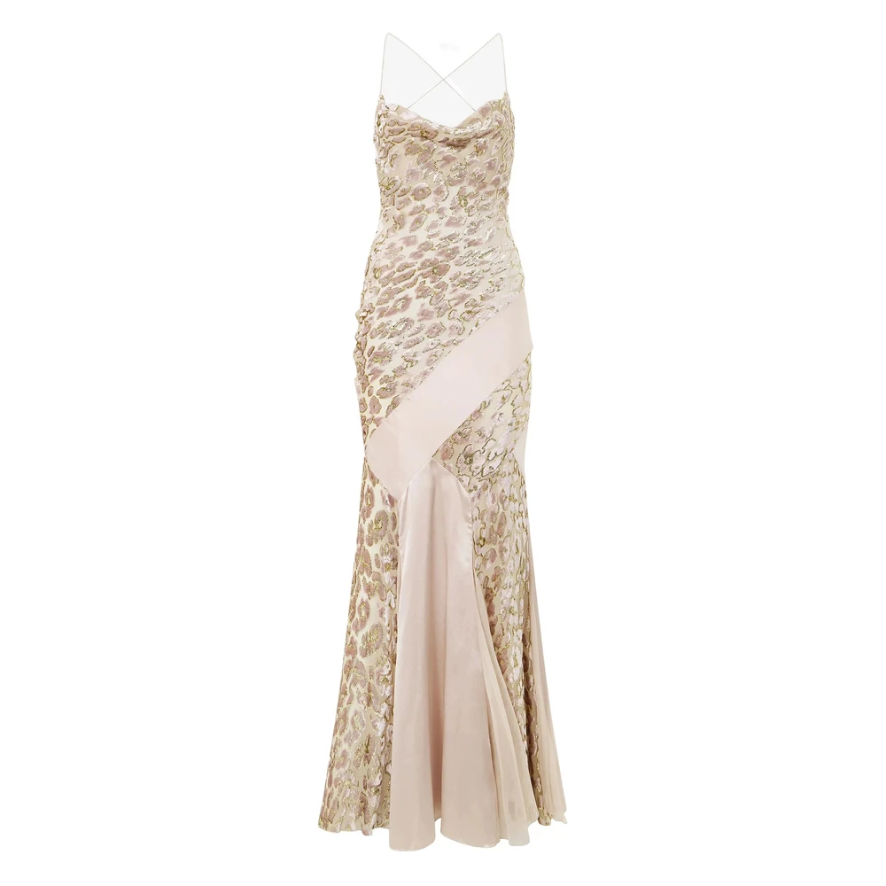 Roberto Cavalli Pink Maxi Dresses, Female, L, Animal Motif Cowl Neck Dress