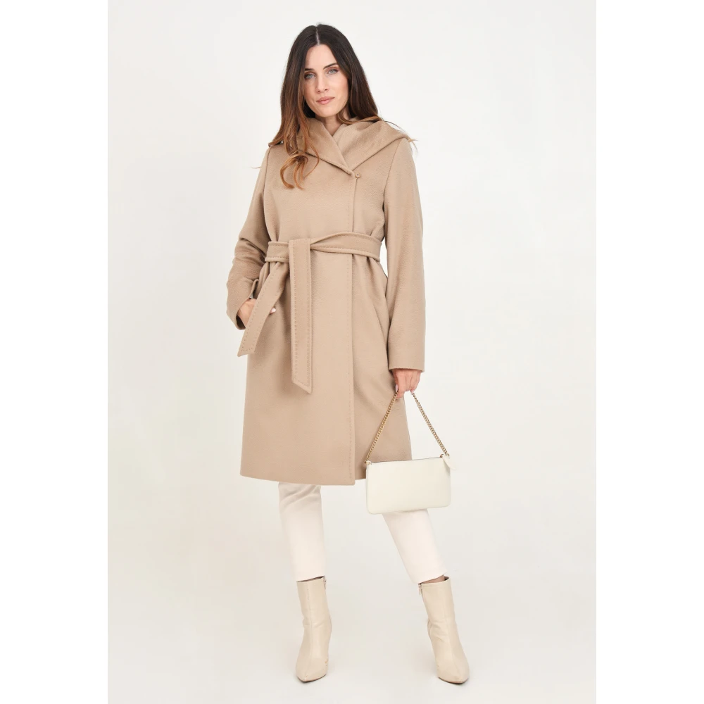 Max Mara Kameel Wollen Omslagjas met Capuchon Brown Dames