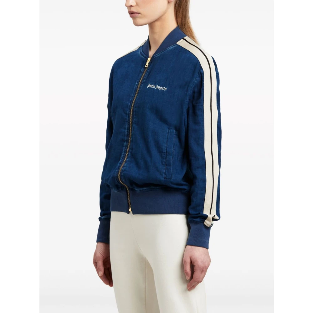 Palm Angels Blauwe Chambray Bomberjack Blue Dames