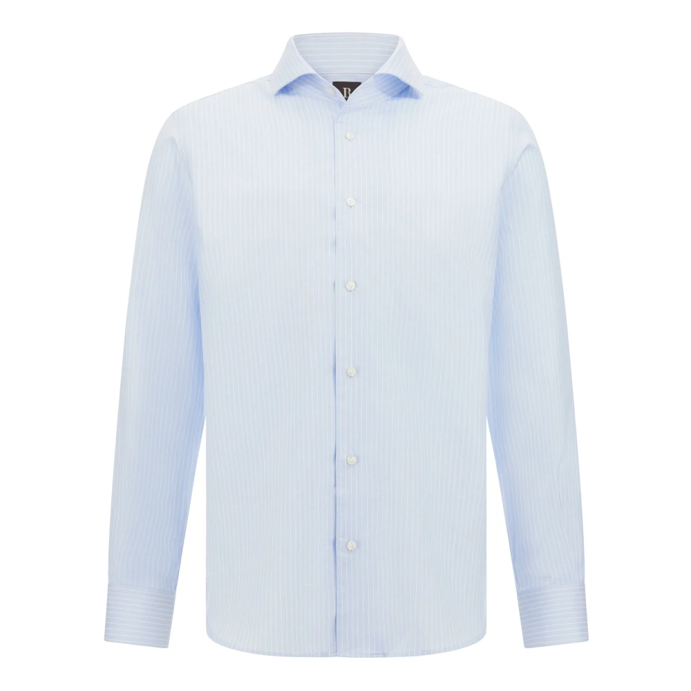 Boggi Milano Regular Fit Gestreept Katoen en Linnen Overhemd Blue Heren