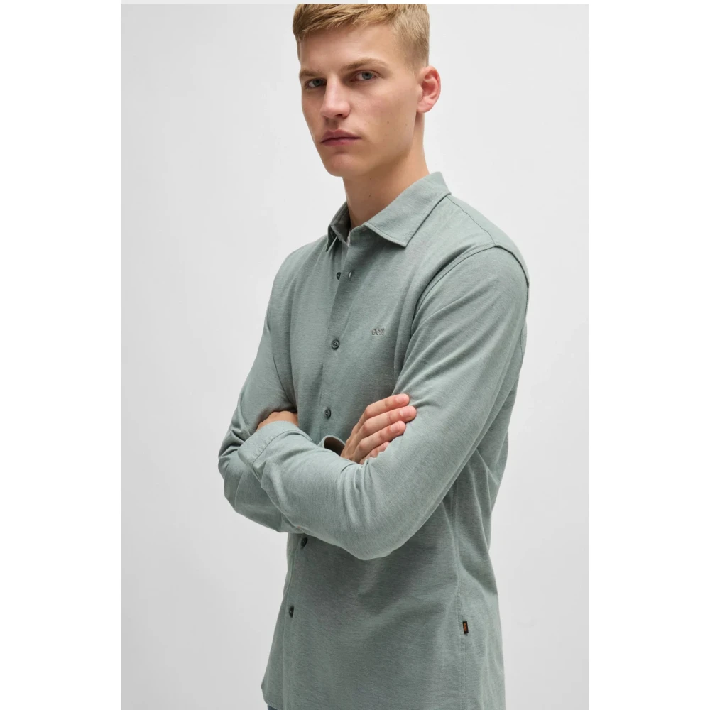 Hugo Boss Moderne Piqué Jersey Overhemd met Spreadkraag Green Heren