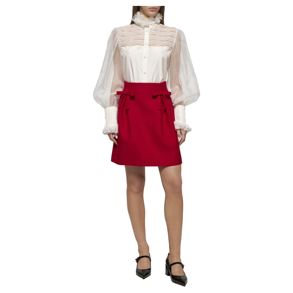 Valentino Organza Kant Ruches Pofmouw Blouse White Dames