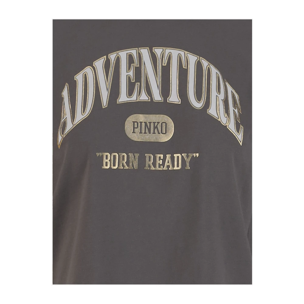 pinko Katoen Logo Print Crew Neck T-Shirt Brown Dames