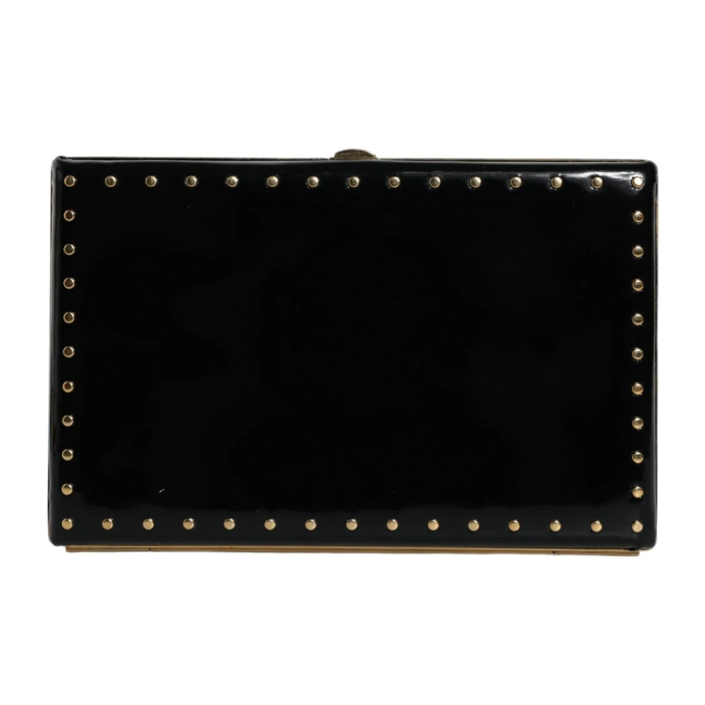Dolce & Gabbana Studded Gouden Frame Zwarte Leren Clutch Black Dames