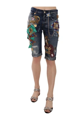 Kristallprydda Denim Shorts