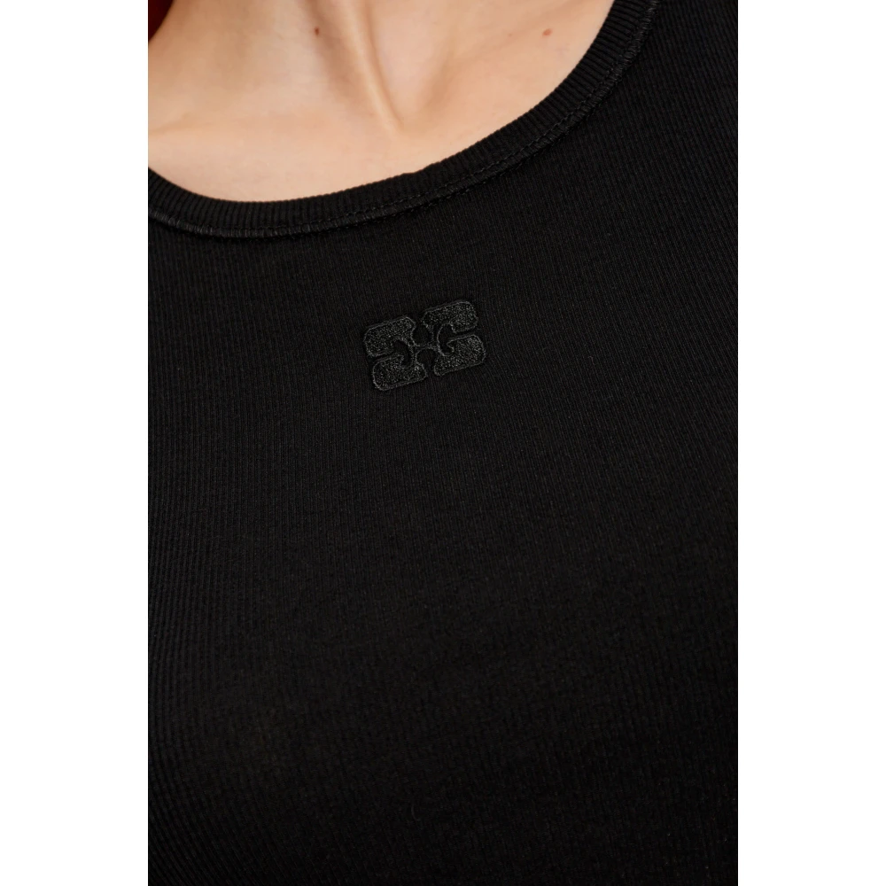 Ganni Logo-geborduurd top Black Dames