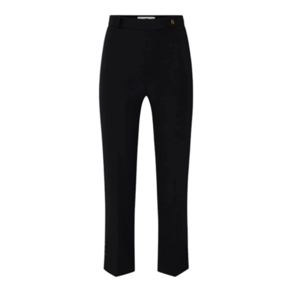Elisabetta Franchi Black Double-Layer Stretch Crepe Trousers With Logo Charm - Female - Cropped Trousers - Xs - Trousers
