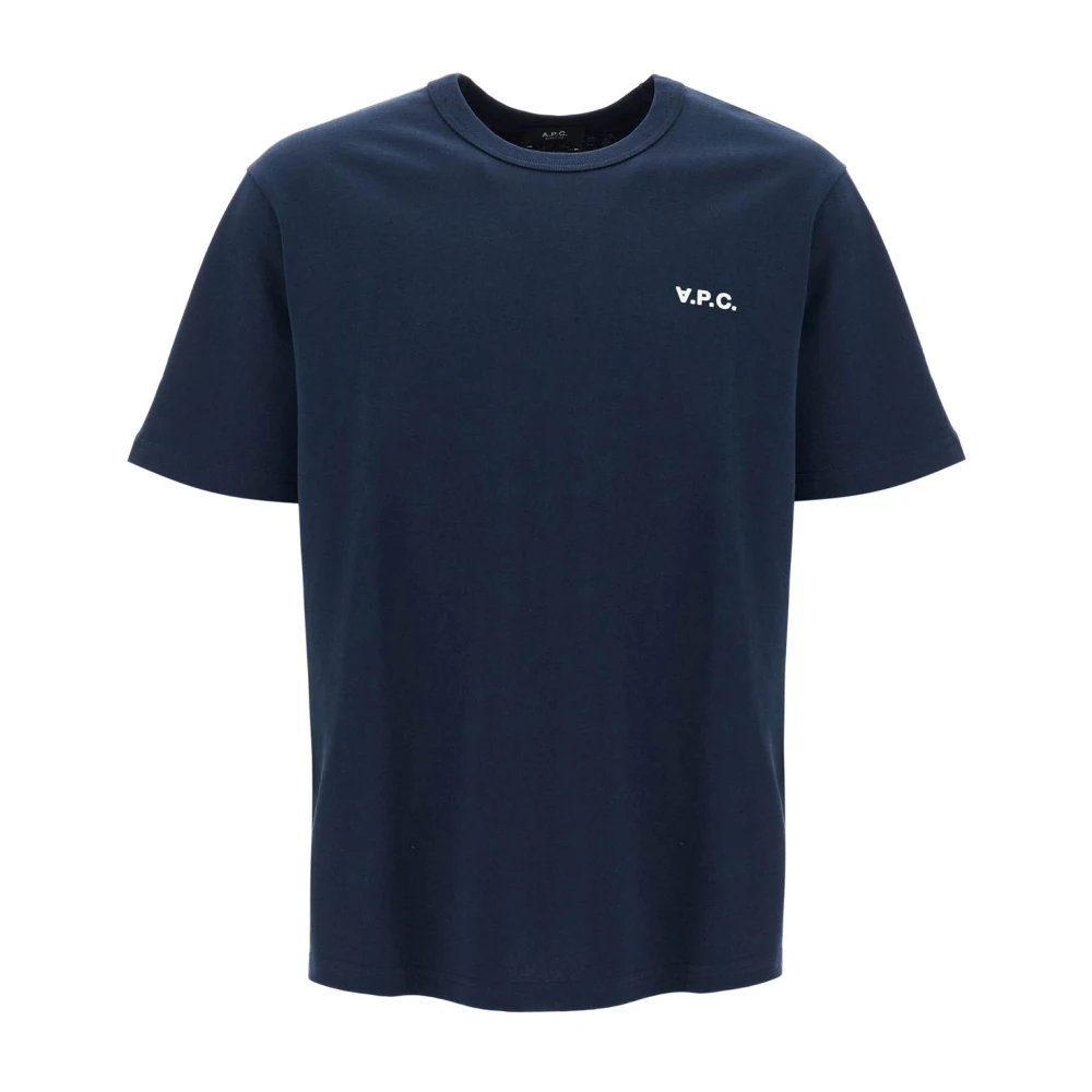 A.p.c. Flocked Logo T-Shirt Boxy Fit Blue Heren