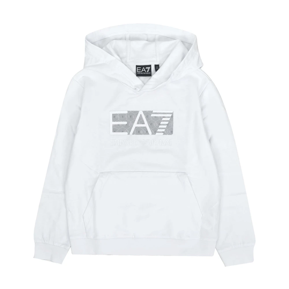 Emporio Armani Ea7 White Kids Sweatshirts, Male, 14 Y, Hooded Sweatshirt