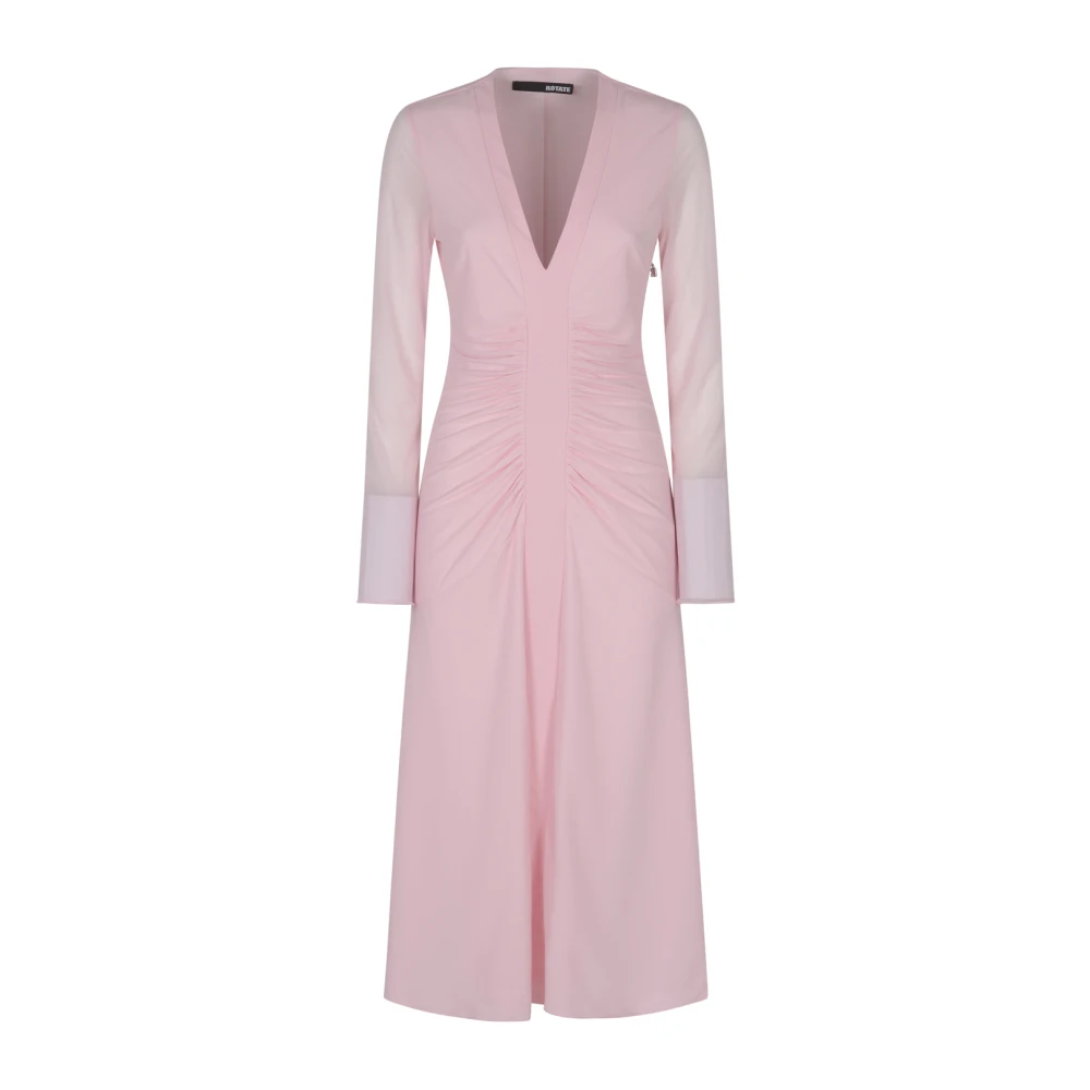 Rotate Birger Christensen Midi V-Neck Jurk Collectie Pink Dames