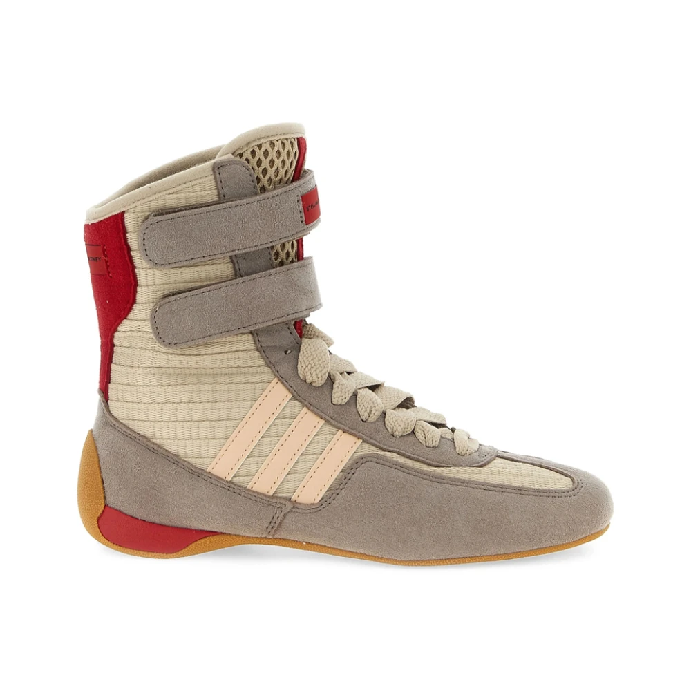 Stella McCartney Grijze Suède Sneakers met Gestreept Detail Dames Schoenen Grijs