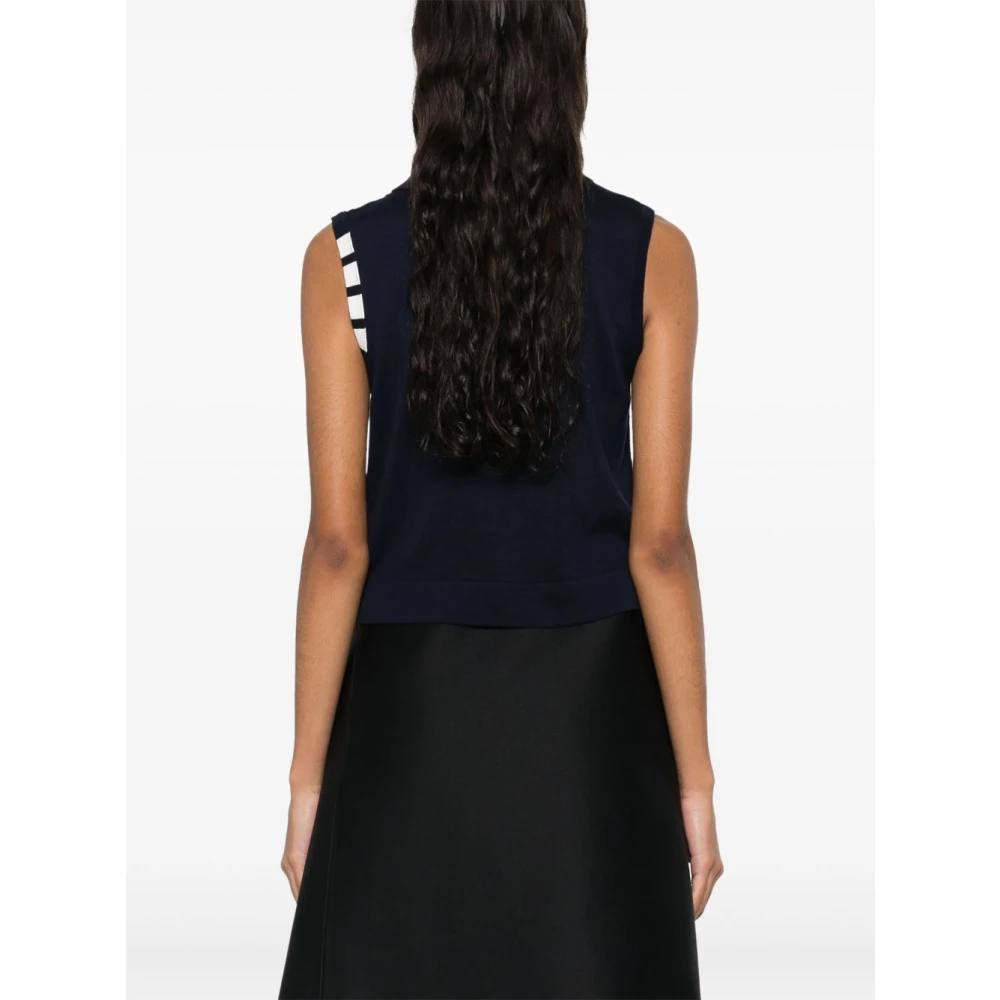Thom Browne Blauwe Oxford Mouwloze Top met Knoopsluiting Blue Dames