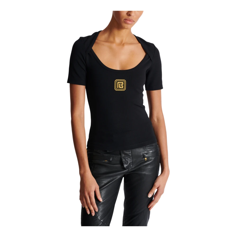 Balmain T-shirt met PB-logo Black Dames