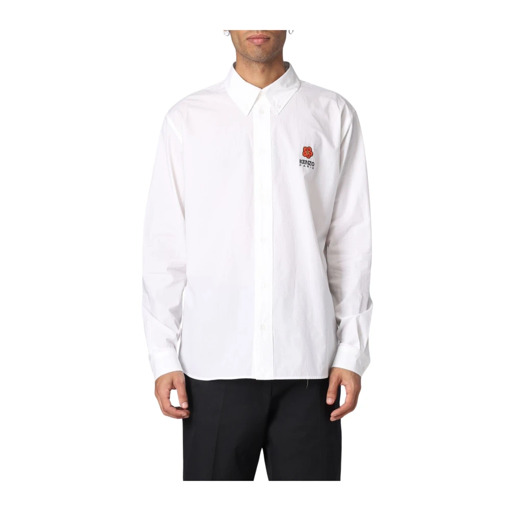 Kenzo Witte Button-Down Overhemd met Borduursel White Heren