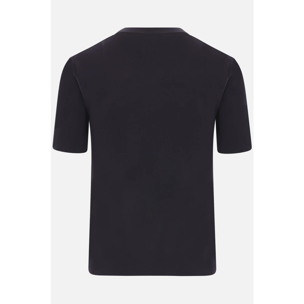 Max Mara Blauwe Stretch Gebreide Logo T-shirt Blue Dames