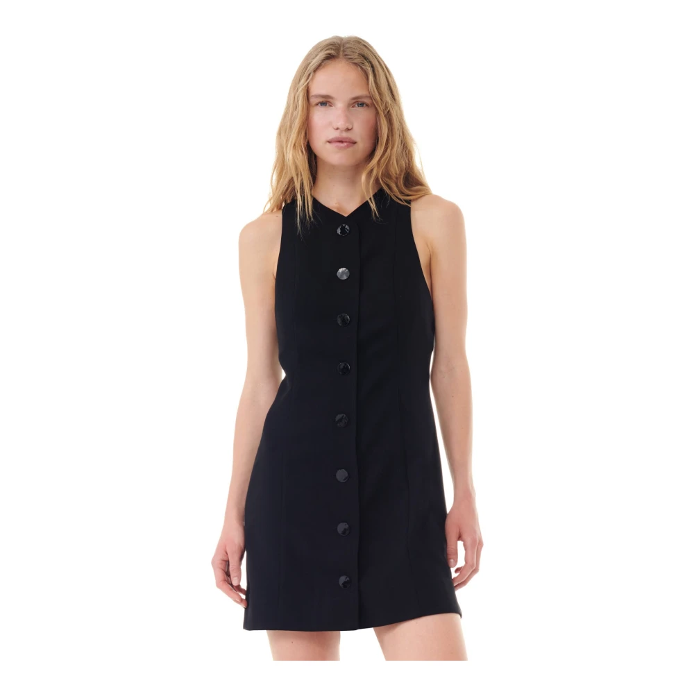 Ganni Zwarte Mini Jurk met V-Hals Black Dames
