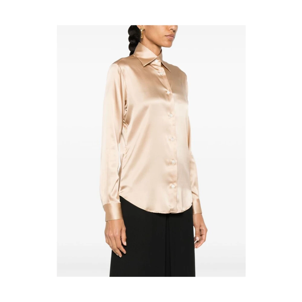 Mazzarelli Satijnen Afwerking Zijdeblend Overhemd Beige Dames