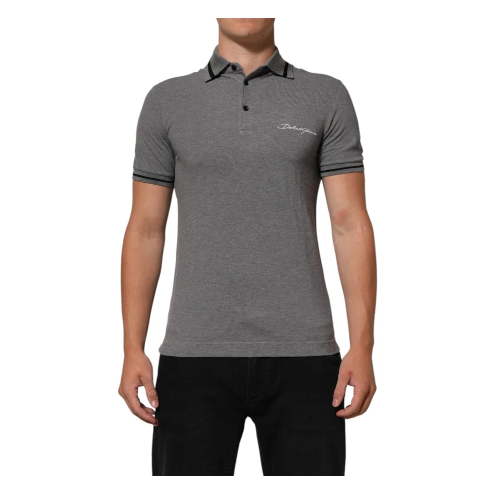 Dolce & Gabbana Men's Gray Polo Shirts, Xs, Logo Embroidery Collared Polo T-Shirt