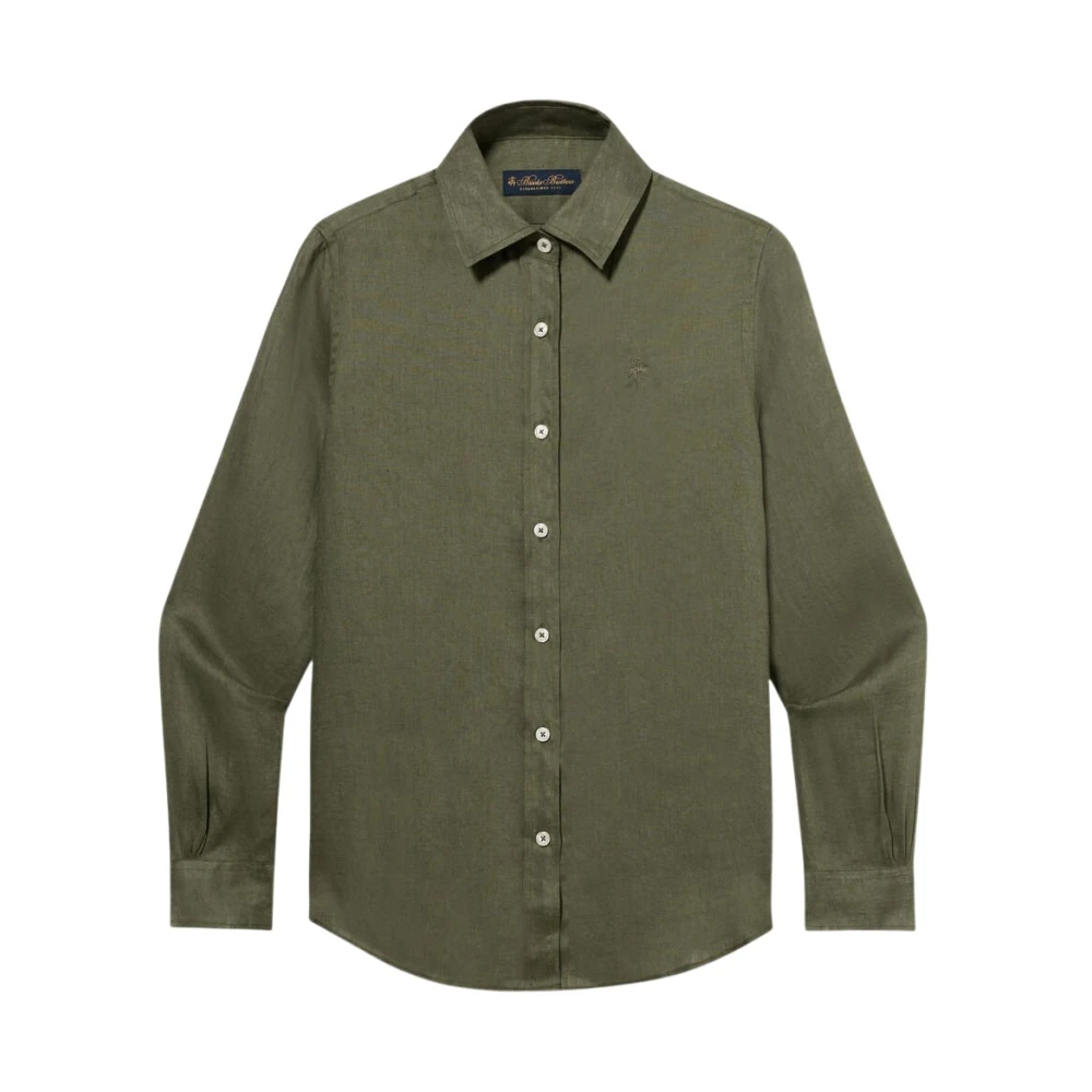 Brooks Brothers Green Shirts, Female, Xs, Linen Shirt With Logo